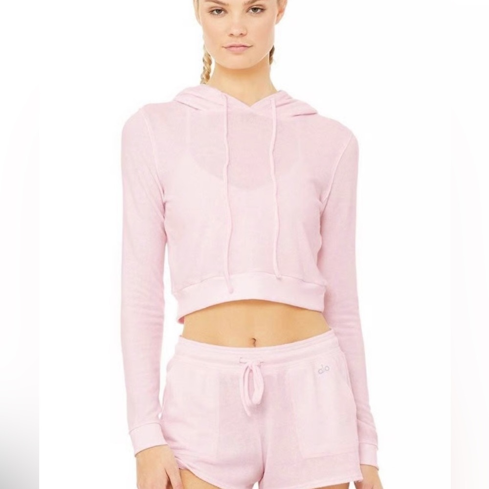 ALO Yoga Light Pink Cropped Hoodie